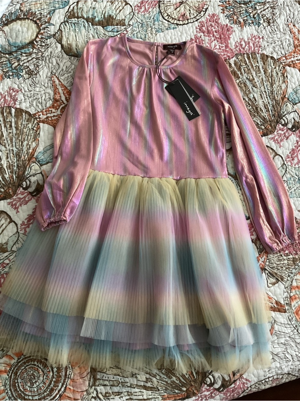 Imoga Pink Iridescent Bodice Pastel Rainbow Tulle Dress new size 7